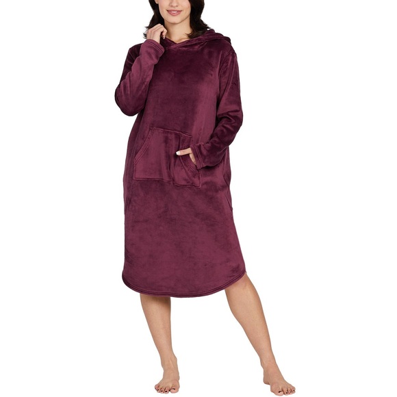 Purple Fleece Hooded Lounge Dress - Picture 1 of 8